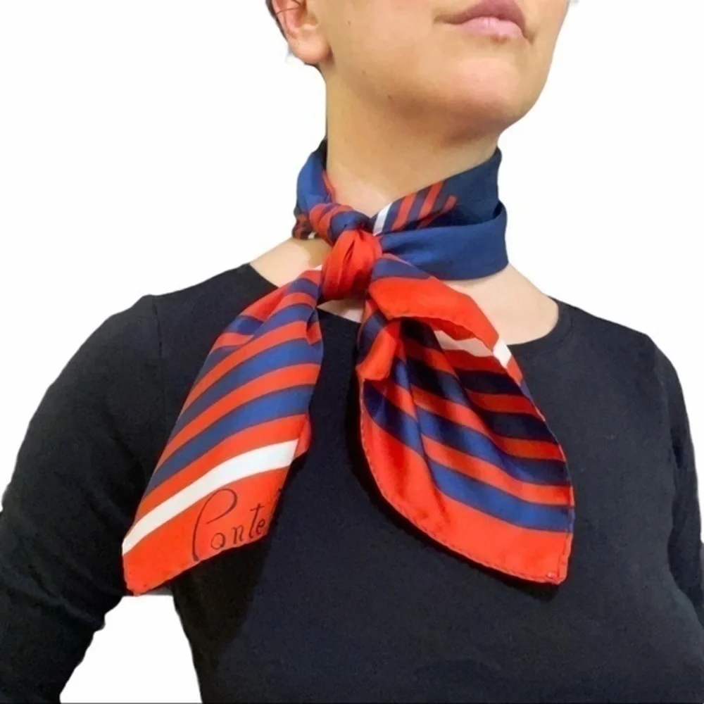 Vintage Ponte Tresa Italian Polyester Hand Rolled Square Scarf
